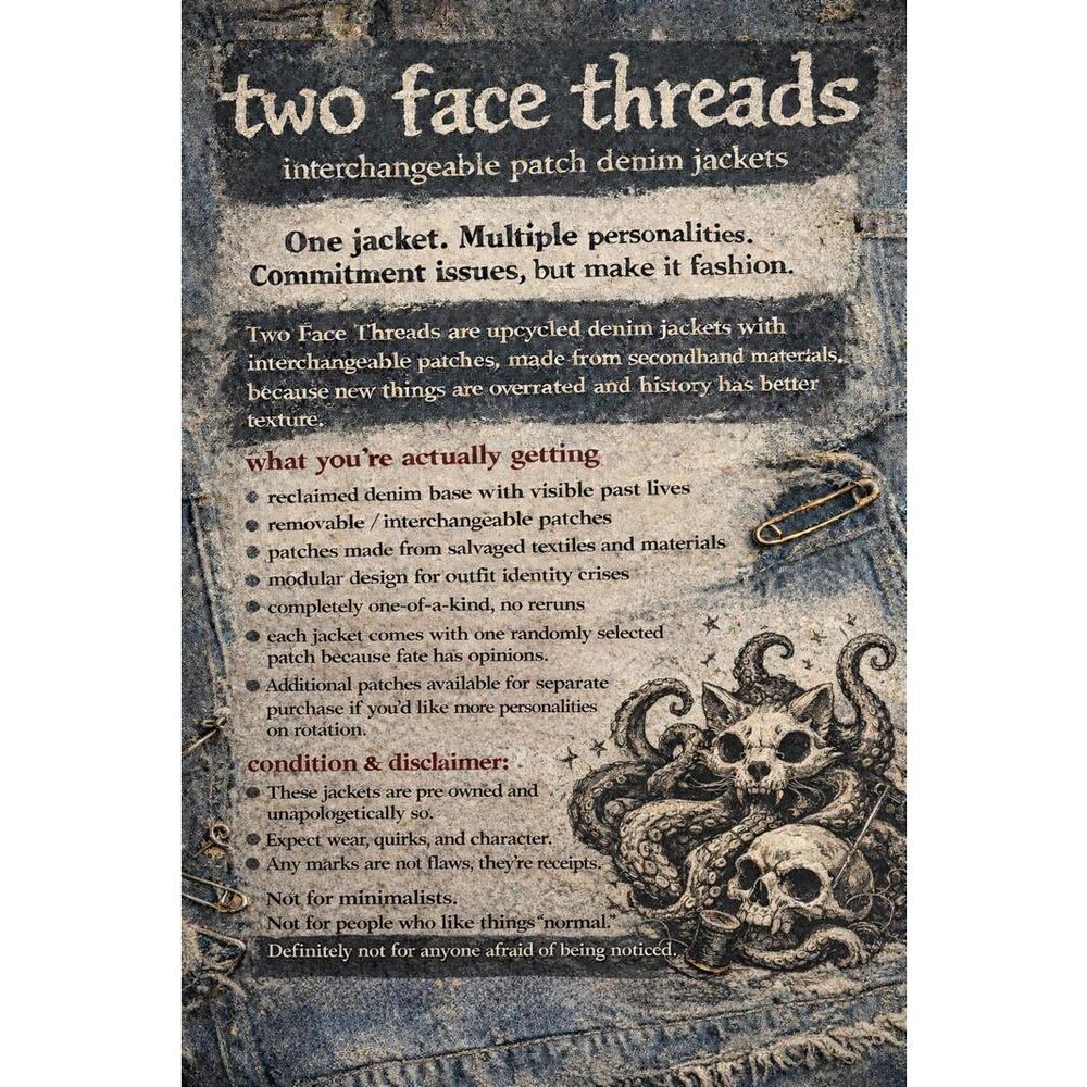 Two Face Threads Changeable Patch Black Denim Jac… - image 5